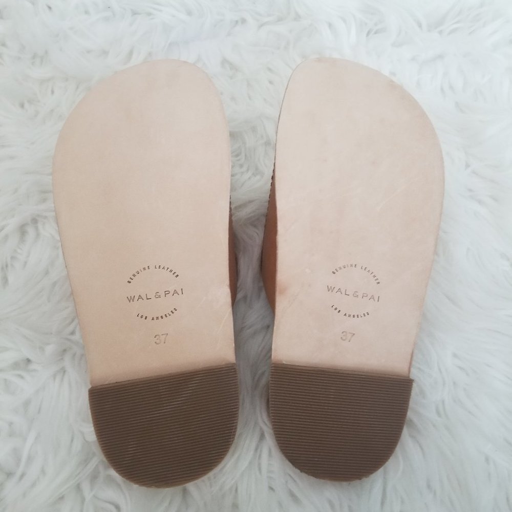 Stacked Leather Slide Sandals - Tan - Picture 7 of 10